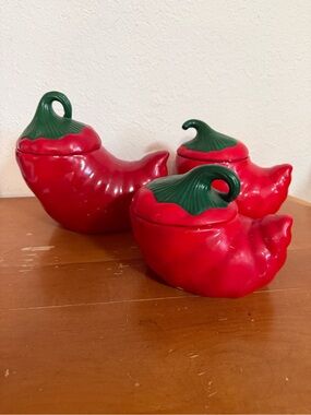 Red Chili Pepper Ceramic Canister Set